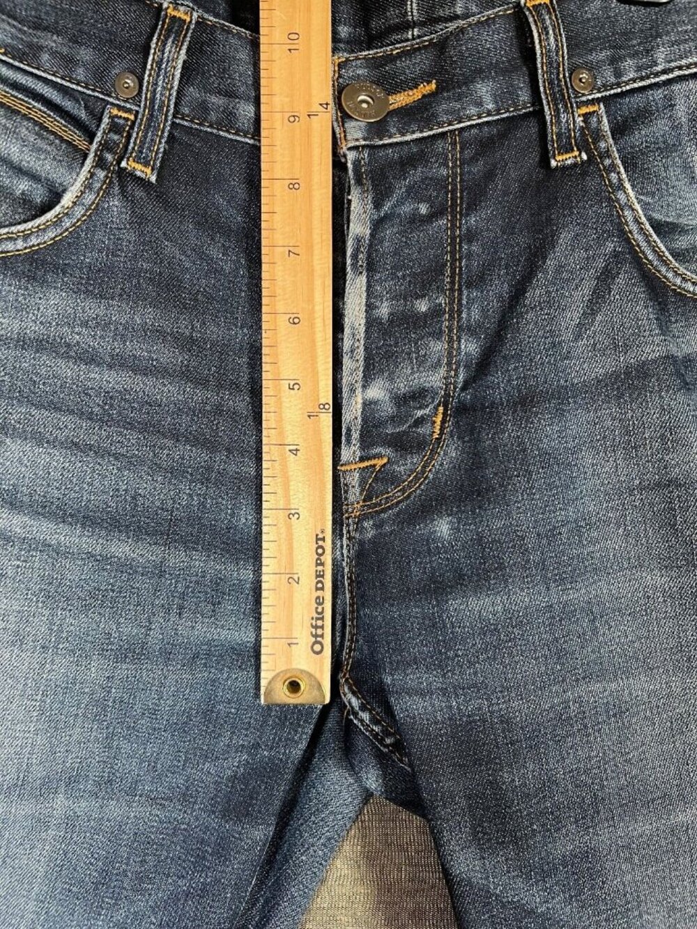 Hudson Mens Bryon Jean Blue 33x29 Button Fly Straight Leg Whiskered Distressed - Picture 7 of 11